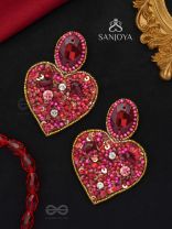  ANTASHTHA- THE HEART- STONES, SEQUINS AND BEADS EMBROIDERED EARRINGS (Crimson)