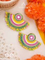 AARUNYA- THE FIRST SUNRAY- BEADS, SEQUINS AND MIRROR EMBROIDERED EARRINGS (MULTICOLOURED)