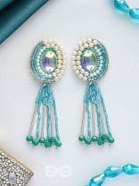 Mandalaka- The Majestic Mirror- Stone, Pearls and Beads Embroidered Earrings (Arctic Blue)