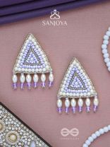 Suchyagra- The Eternal Pyramid- Pearls, Beads and Glass Beads Embroidered Earrings (Orchid Purple)