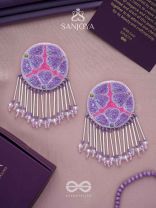 Misraka - The Garden Of Paradise - Sequins, Resham And Beads Hand Embroidered Earrings (Amethyst Purple & Fuchsia Pink)