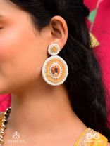 Vitanka - The Beautiful Ovals - Sequins, Stones And Beads Hand Embroidered Earrings (Carrot Orange)