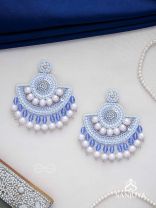 Suramya- The Picturesque Crescent- Sequins, Glass Beads and Stone Embroidered Earrings (Cobalt Blue)