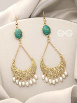 Over the Moon- Golden Stone and Pearls Earrings