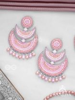 Sitasva - Dazzling Moons - Beads, Pearls And Sequins Hand Embroidered Earrings (Coral Pink)