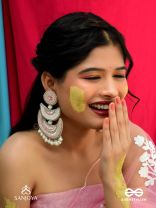 Sitasva - Dazzling Moons - Beads, Pearls And Sequins Hand Embroidered Earrings (Coral Pink)