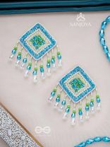 Vimita - The Splendid Square - Beads, Cutdana And Sequins Hand Embroidered Earrings