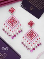 Odrakhya - The China Rose - Pearls, Beads And Sequins Hand Embroidered Earrings