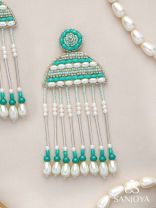 Kamsya- The Beautiful Bell- Swarovski, Pearls and Glass Beads Embroidered Earrings