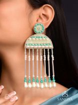Kamsya- The Beautiful Bell- Swarovski, Pearls and Glass Beads Embroidered Earrings