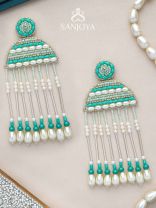 Kamsya- The Beautiful Bell- Swarovski, Pearls and Glass Beads Embroidered Earrings