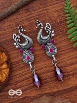 The Prancing Peacock- Embellished Oxidized Earrings (Magenta and Lavender) 