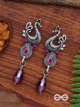 The Prancing Peacock- Embellished Oxidized Earrings (Magenta and Lavender) 