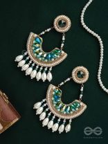 SHRINGA- THE BEAUTIFUL CRESCENT- PEARLS AND STONES EMBROIDERED EARRINGS