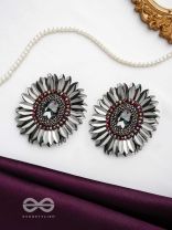 Aartava- the Black Flower- Glass Beads and Sequins Embroidered Earrings