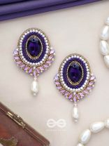 Vilohita - The Purple Elegance - Stones, Dabka And Pearl Drop Hand Embroidered Earrings