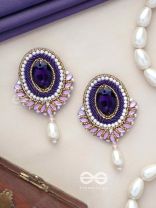 Vilohita - The Purple Elegance - Stones, Dabka And Pearl Drop Hand Embroidered Earrings