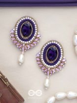 Vilohita - The Purple Elegance - Stones, Dabka And Pearl Drop Hand Embroidered Earrings