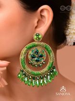 Sauparna- The Elegant Emerald- Stones and Glass Drops Embroidered Earrings