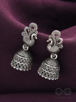 The Prink Peacock- Oxidised Jhumka Earrings