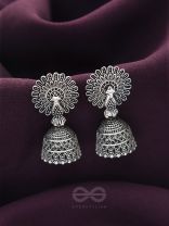 The Peacock's Paradise- Oxidised Jhumka Earrings
