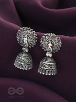 The Peacock's Paradise- Oxidised Jhumka Earrings