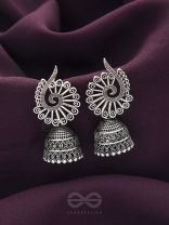 The Peacock Crown- Oxidised Jhumka Earrings
