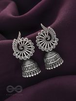 The Peacock Crown- Oxidised Jhumka Earrings