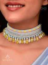 Kelih - Garden Of Sky - Resham, Cutdana And Glass Drops Hand Embroidered Choker Neckpiece