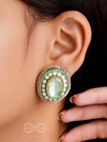 Hariparna - The Green Gem - Beads And Stones Hand Embroidered Earrings