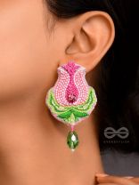 Ambuda- The Lotus Bud- Resham and Glass Drops Embroidered Earrings