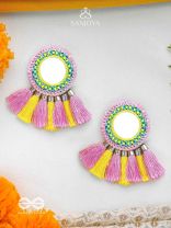 Aatapa - The Warm Sunrays - Mirror, Resham And Sequins Hand Embroidered Earrings