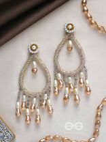 Ashvasya - The Boundless Beauty -  Pearl And Glass Drops Hand Embroidered Earrings (White)