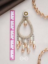 Ashvasya - The Boundless Beauty -  Pearl And Glass Drops Hand Embroidered Earrings (White)