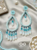 Ashvasya - The Boundless Beauty -  Beads And Glass Drops Hand Embroidered Earrings (Cyan Blue)