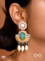 Abja- The Vibrant Lotus- Stones and Pearl Drops Embroidered Earrings