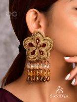 Aarksha - The Stellar Beauty - Stones, Dabka And Glass Drops Hand Embroidered Earrings