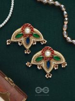 Kaaravi- The Lush Leaf- Resham, Pearls and Stones Embroidered Earrings
