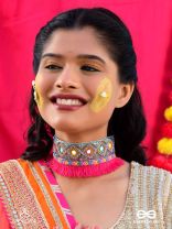 Nirmoka- The Pink Sky- Mirrors, Resham and Lace Embroidered Choker Necklace