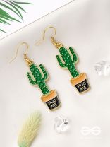 The Desert's Rose- Golden Cactus Enamelled  Earrings