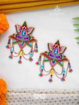 Karnika- The Lovely Lotus- Stones, Sequins and Resham Embroidered Statement Earrings