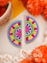 Vrittardha- The Florid Semicircle- Stones, Sequins and Resham Embroidered Stud Earrings