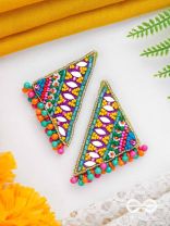 Shikharin - The Gorgeous Pyramid - Mirrors, Beads And Resham Hand Embroidered Stud Earrings