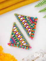 Shikharin - The Gorgeous Pyramid - Mirrors, Beads And Resham Hand Embroidered Stud Earrings