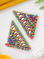 Shikharin - The Gorgeous Pyramid - Mirrors, Beads And Resham Hand Embroidered Stud Earrings