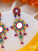 Rashmivat - The Golden Sun - Mirrors, Resham And Beads Hand Embroidered Earrings