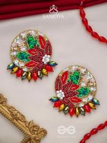 Surangi - The Red Flower Tree - Resham, Cutdana And Sequins Hand Embroidered Earrings