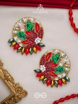 Surangi - The Red Flower Tree - Resham, Cutdana And Sequins Hand Embroidered Earrings