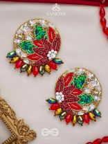 Surangi - The Red Flower Tree - Resham, Cutdana And Sequins Hand Embroidered Earrings