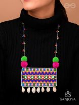 Aastarana - The Stunning Tapestry - Mirrors, Resham And Shells Hand Embroidered Statement Neckpiece
